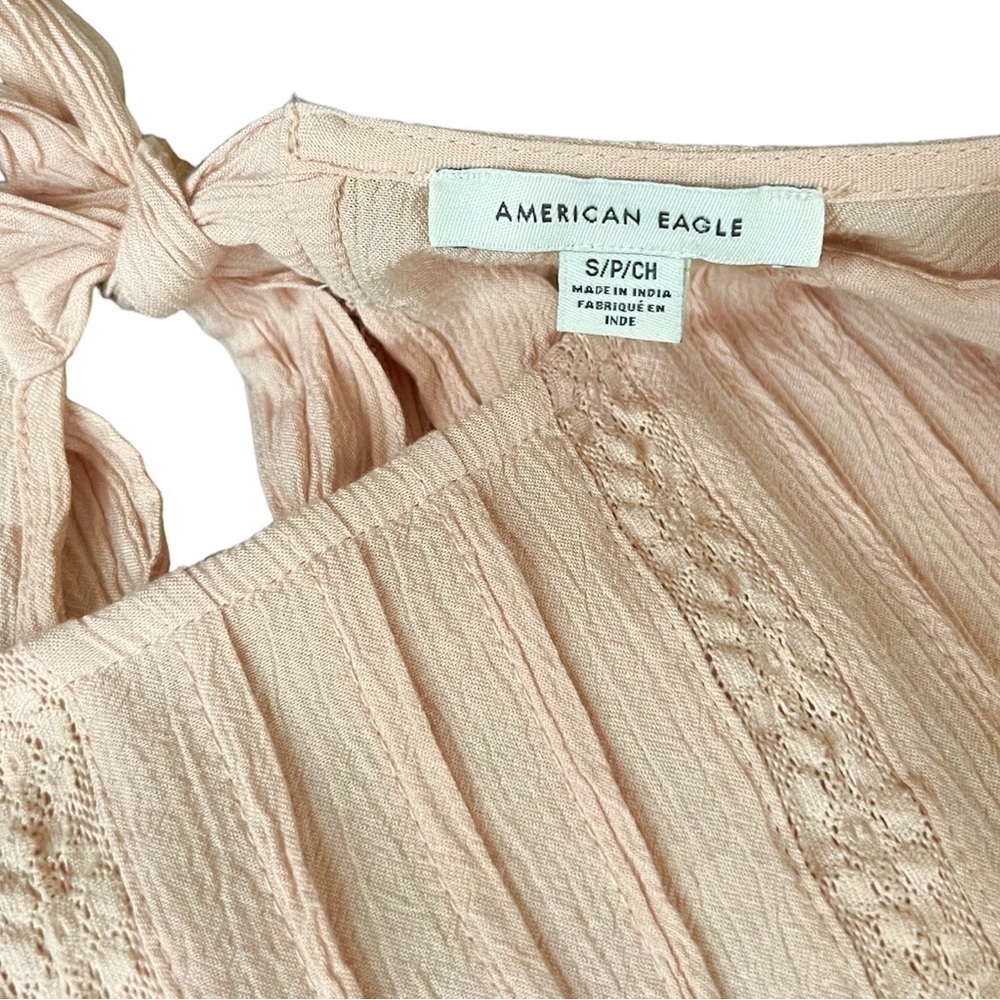 AE Blush Pink Long-sleeved Smocked Boho Top Scoop Neck Sz S - Picture 6 of 9